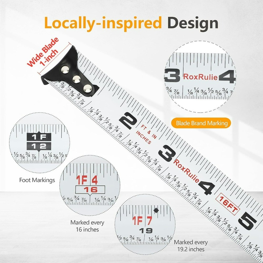 16 FT Measuring Tape with 1/8 Inch Fractions Easy Read 25mm Wide Blade for Home gallery