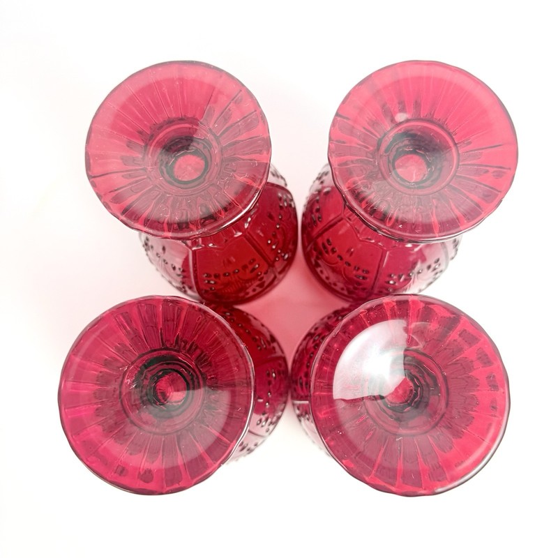 Fitz and Floyd Trestle Ruby Red Water Wine Goblets 12 Oz Set 4 Vintage Style gallery