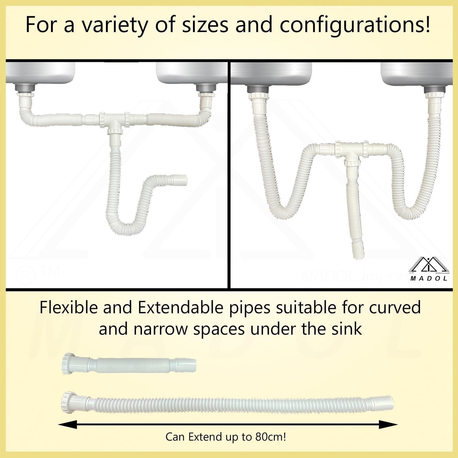 Kitchen Sink Drain Kit, 1-1/2” All-in-One Corrugated Flexible Pipe Set gallery
