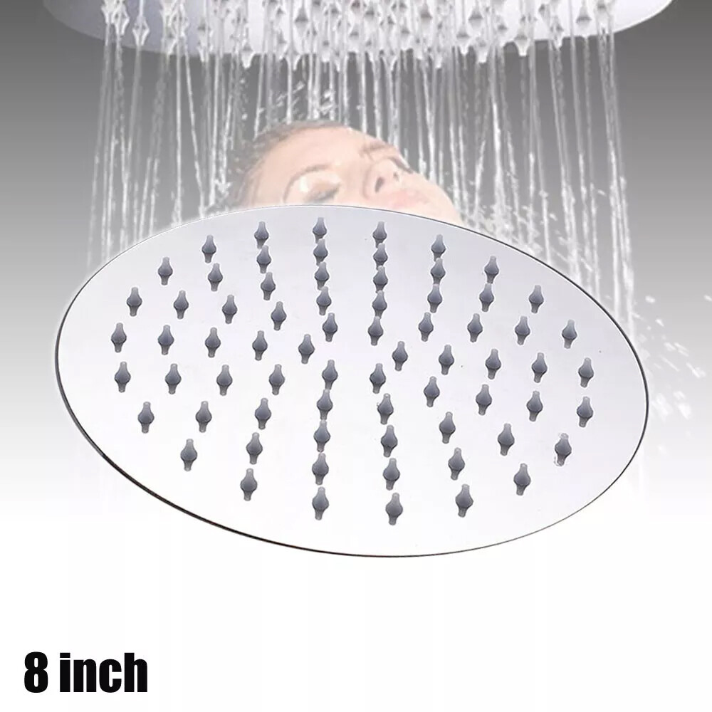 8" Round / Square Rainfall Shower Head Chrome Stainless Steel Bath Rain Sprayer
