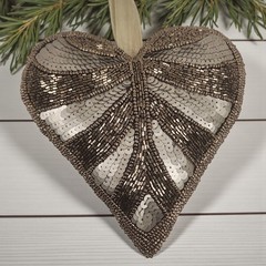 Silver Matte Sequin & Beaded Puffy Heart Hanging Valentine’s Day Door Pillow 6″
