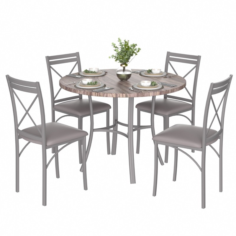 5 Pcs Dining Table Set for Kitchen Marble Grain Table Top Dinette w/Storage Rack gallery