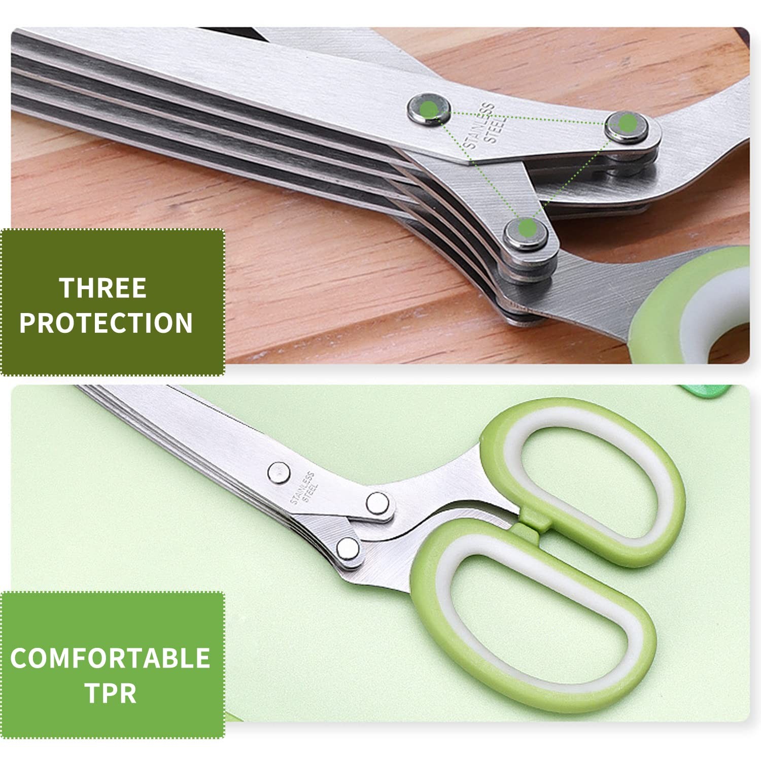 Light Green Herb Scissors Set 5 Blade Multipurpose Kitchen Cutter gallery