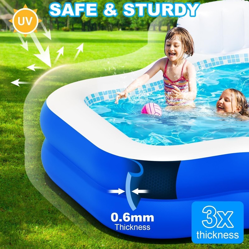 New Extra Large Inflatable Swimming Pool with Seats Pump, 10.1TF X 7.5FT Blow-Up gallery
