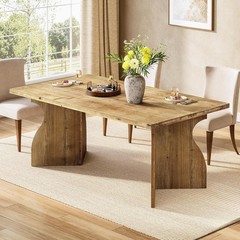 63-Inch Solid Wood Dining Table for 4-6, Farmhouse Rectangular Kitchen Table
