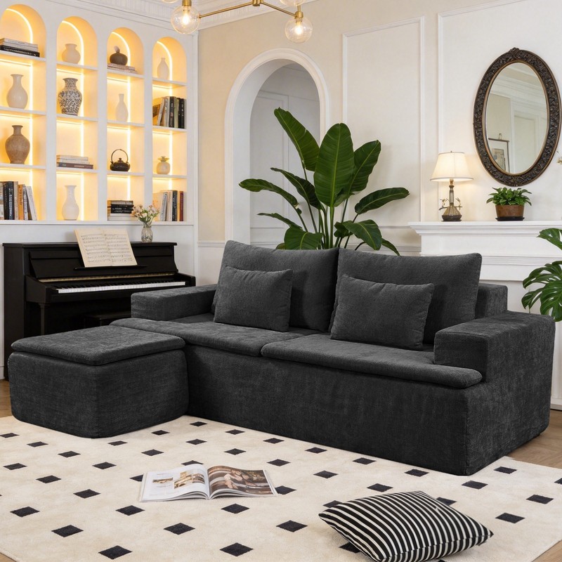 83" L-Shape Modular Sectional Sofa Corduroy Boneless Couch with Movable Ottoman gallery