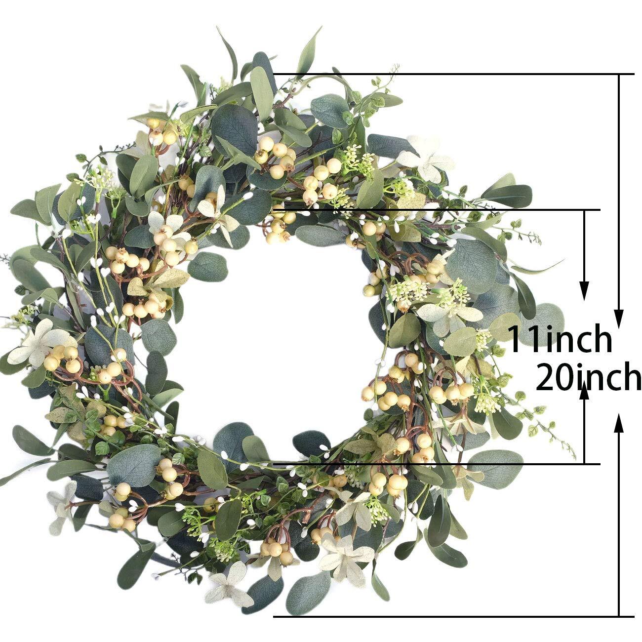 Artificial Green Leaf Eucalyptus WreathBerry Wreath for SpringSummer Front Do... gallery
