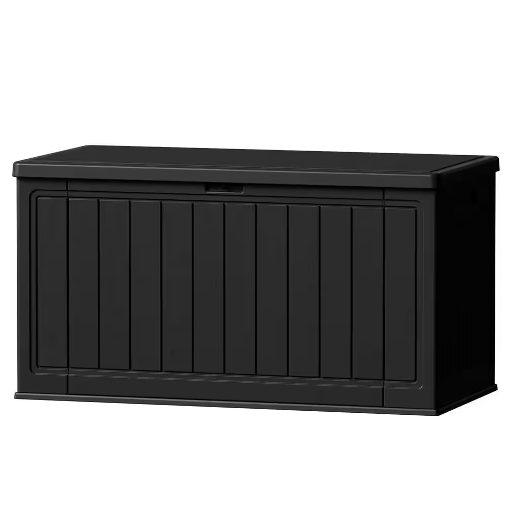 150 Gal. Black Outdoor Waterproof Lockable Deck Box with Dividers gallery