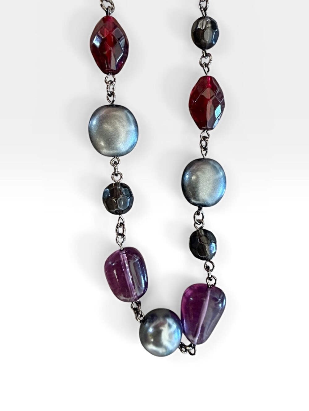 Multicolor Beaded Necklace Purple Gray Red Long Fashion Necklace gallery
