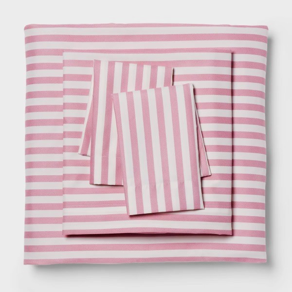 Full Microfiber Sheet Set Pink Stripe: Polyester, Peached Finish, 4-Piece gallery