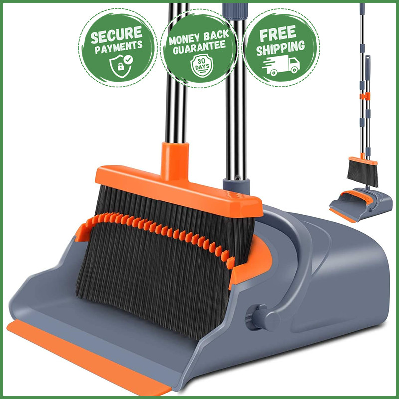 UPGRADE BROOM AND DUSTPAN SWEEPING SET Self Cleaning Teeth Household Dustpan NEW gallery