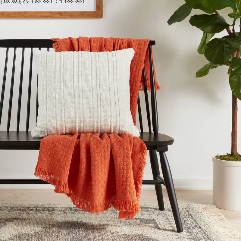Oversized Textural Woven Square Throw Pillow Cream - Threshold gallery