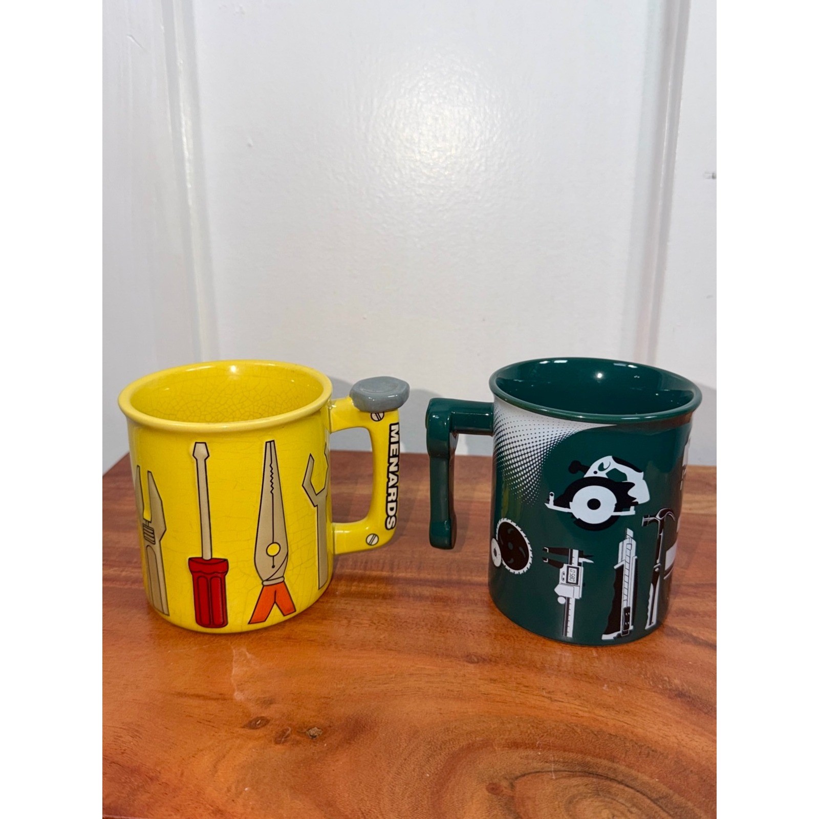 Menards Coffee Mug 3D Tools Graphic Set of 2 Yellow & Green Tool Handles Ceramic gallery