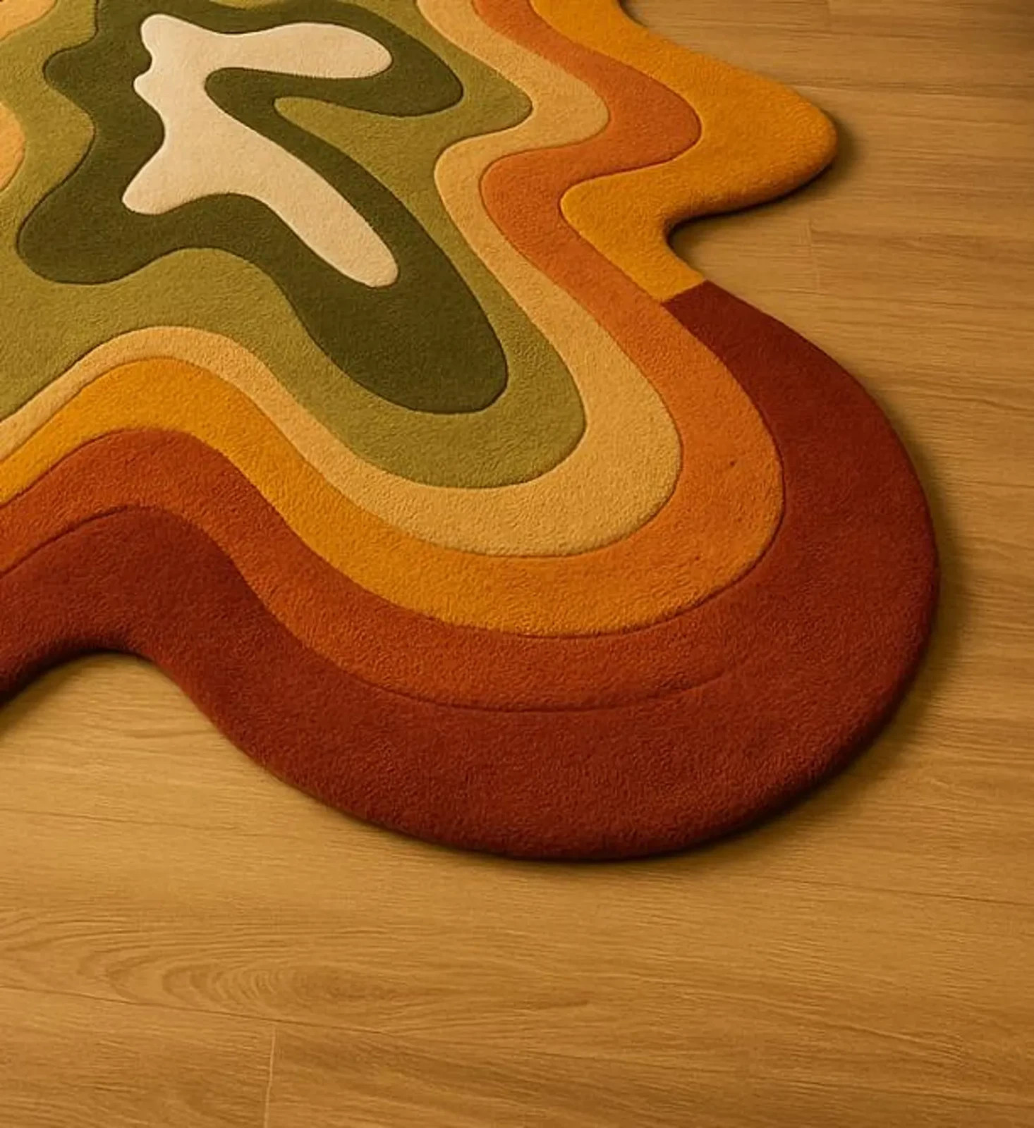 Hand Tufted Abstract Area Rug, Retro Wavy Mid-Century Modern Rug, Earth Tone Rug gallery