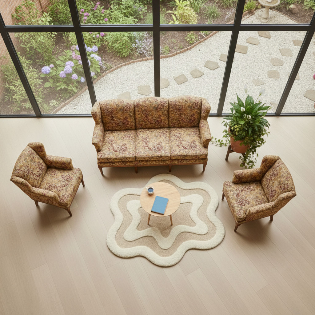 Hand Tufted Wool Wavy Rug: Sculpted High-Low Pile, Cream & Beige gallery