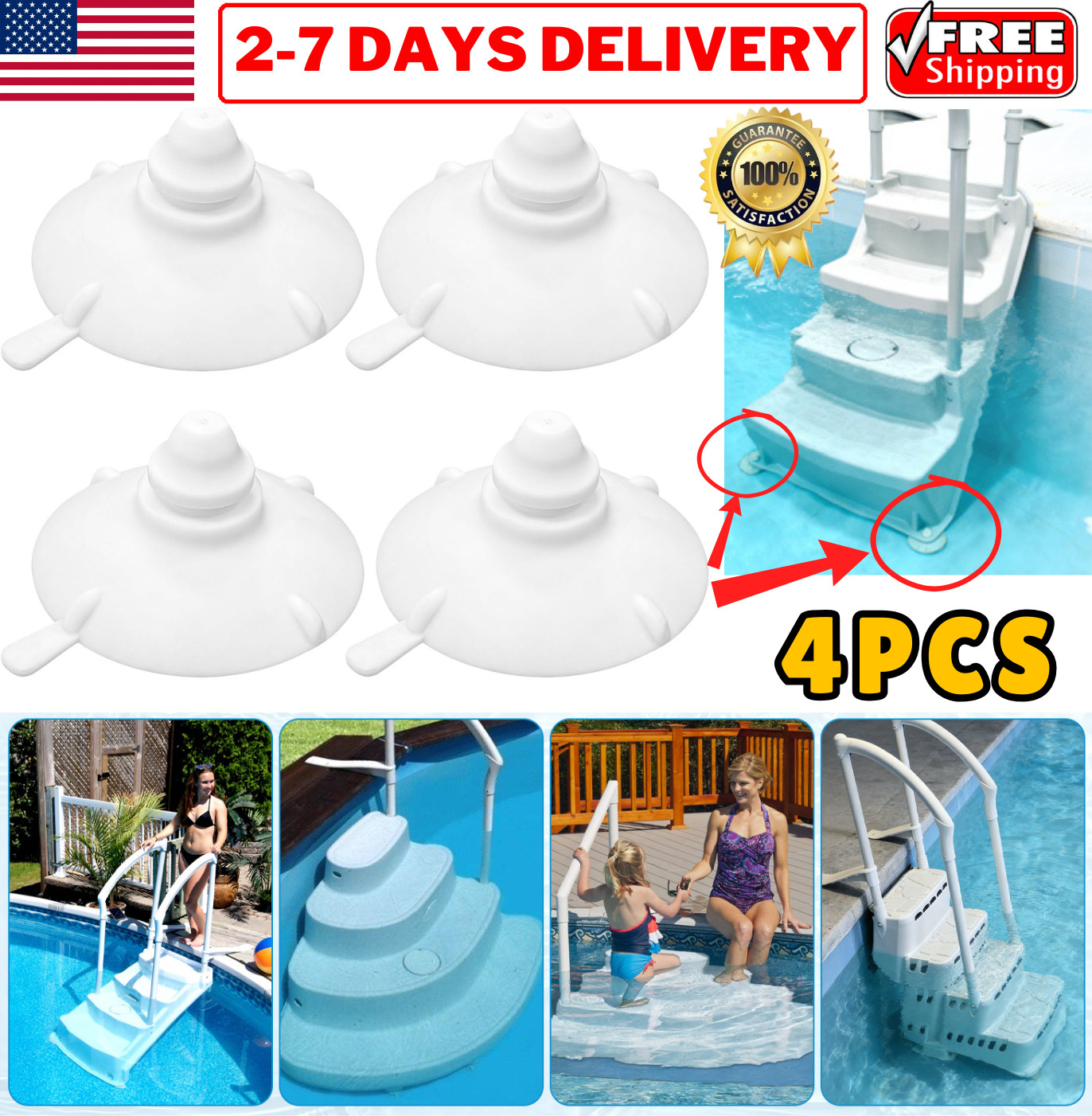 4pcs Under Water Pool Floor Step Suction Cups for Innovaplas Ladder Above Ground gallery