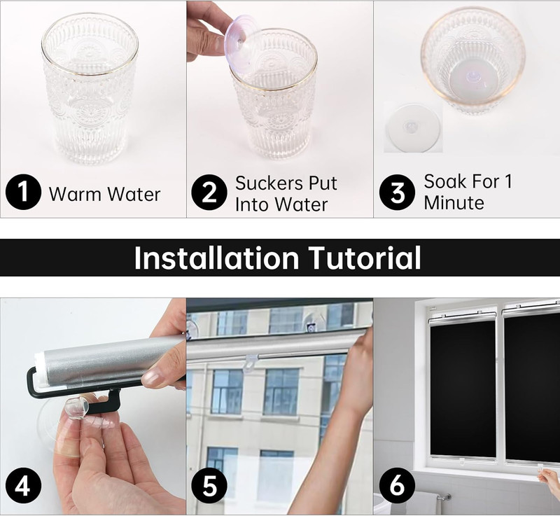 Cordless Roller Shades for Indoor Windows, UV Protection Blackout Suction Cup Re gallery