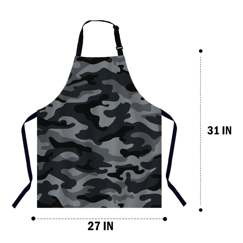 Camouflage Pattern Black and Gray Bib Apron with Adjustable Neck for Men Wome... gallery