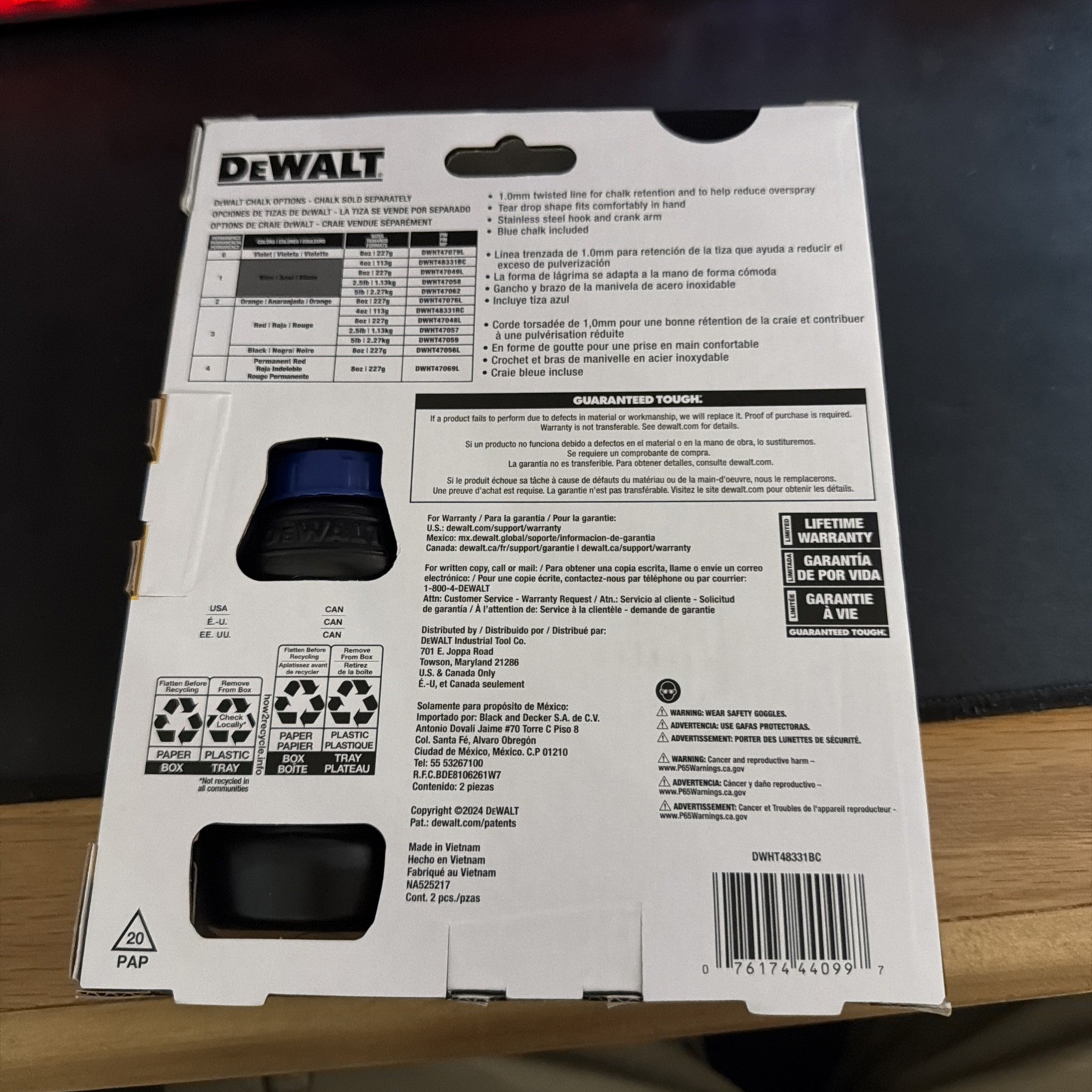 DEWALT DWHT48331BC Chalk Line Kit 100ft Stainless Hook Blue Chalk Included gallery