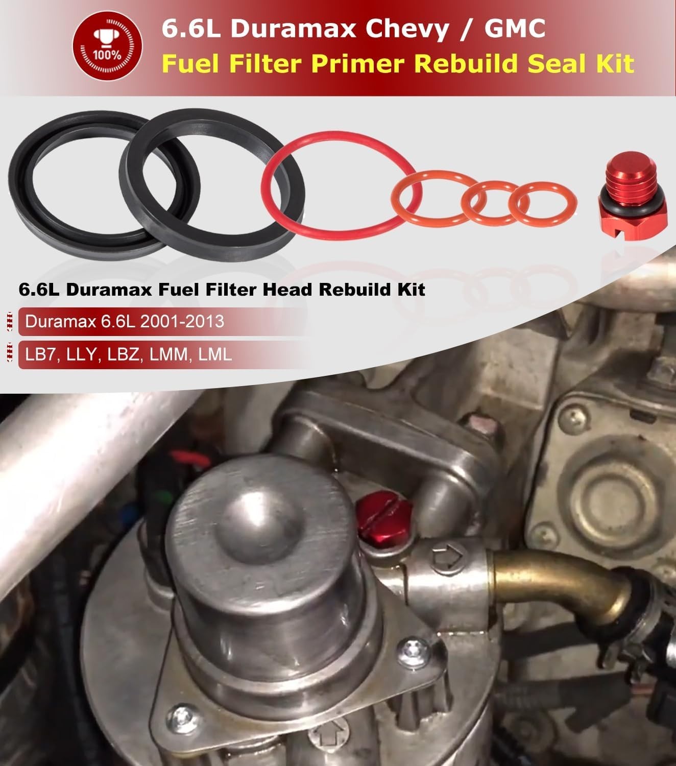 6.6L Duramax Fuel Filter Primer Rebuild Seal Kit Viton O-Rings Billet Bleeder Sc gallery