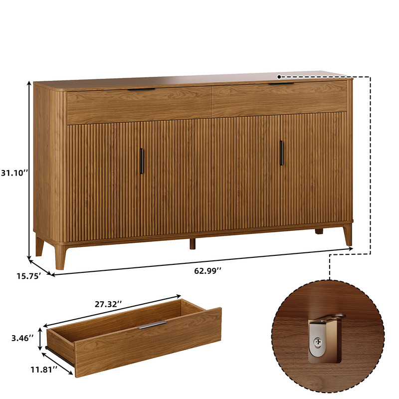63" Large Buffet Sideboard with Storage, 31" Tall Kitchen Buffet Storage Cabinet gallery
