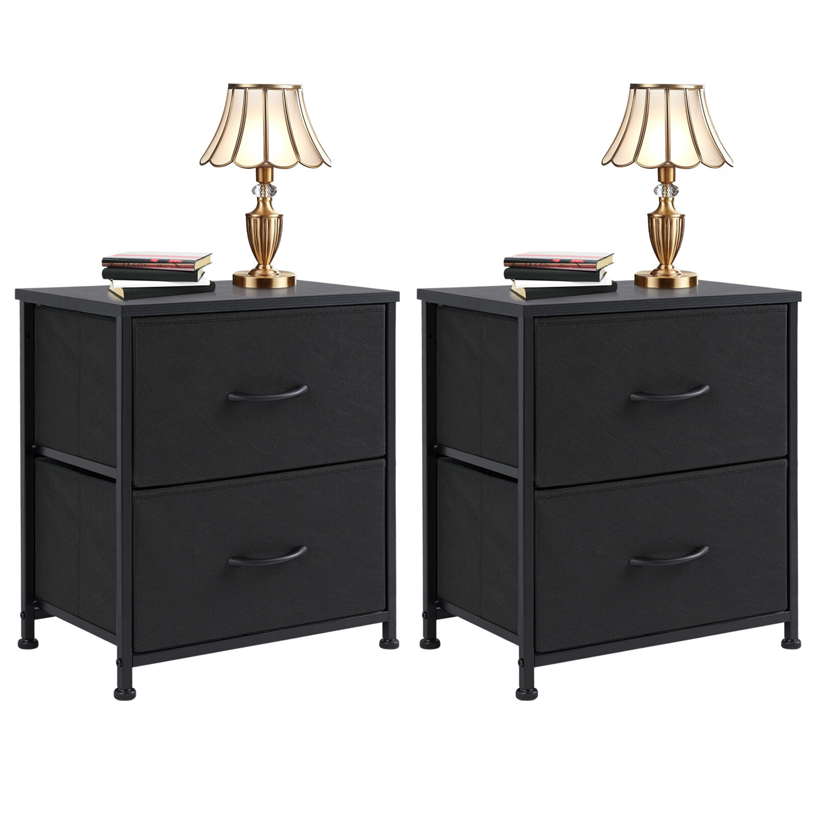 2Pcs Black Nightstand End Table with 2 Fabric Drawers Bedside Table Bedroom gallery