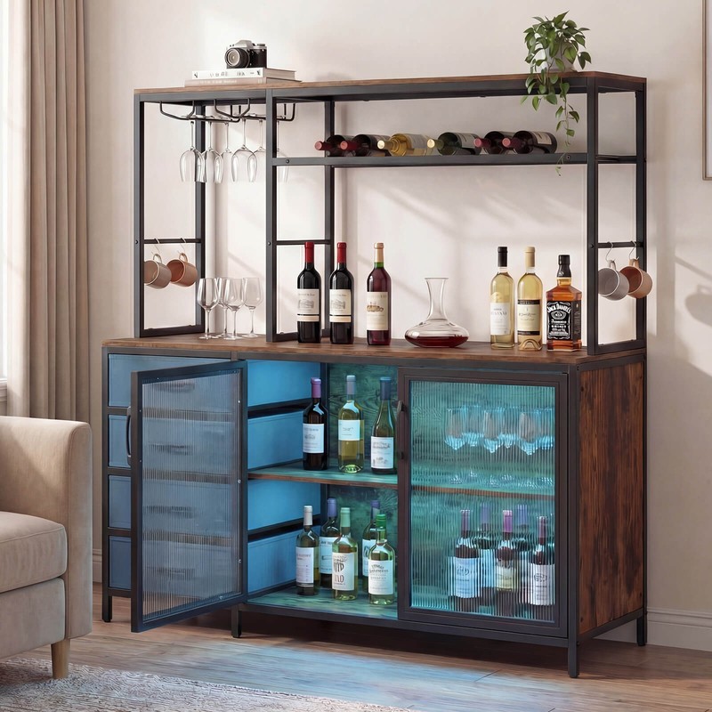 Sideboard Buffet Cabinet w/ LED Lights, 55" Coffee Table w/ Power Outlets gallery