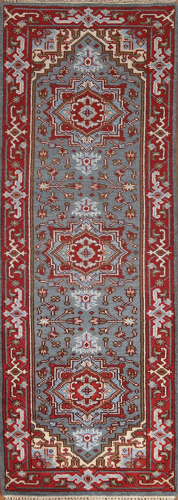 Geometric Traditional Indian 8 ft Runner Rug Wool Handmade Hallway Carpet 3x8 gallery