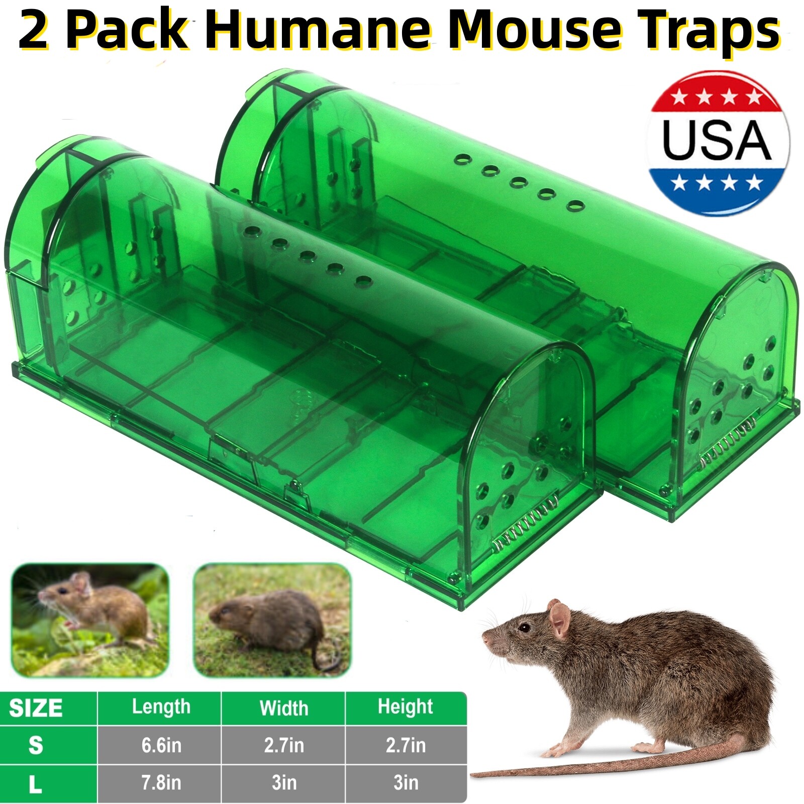 2 Pack Humane Mouse Traps Live Catch and Release Reusable Rat Traps Mousetrap gallery