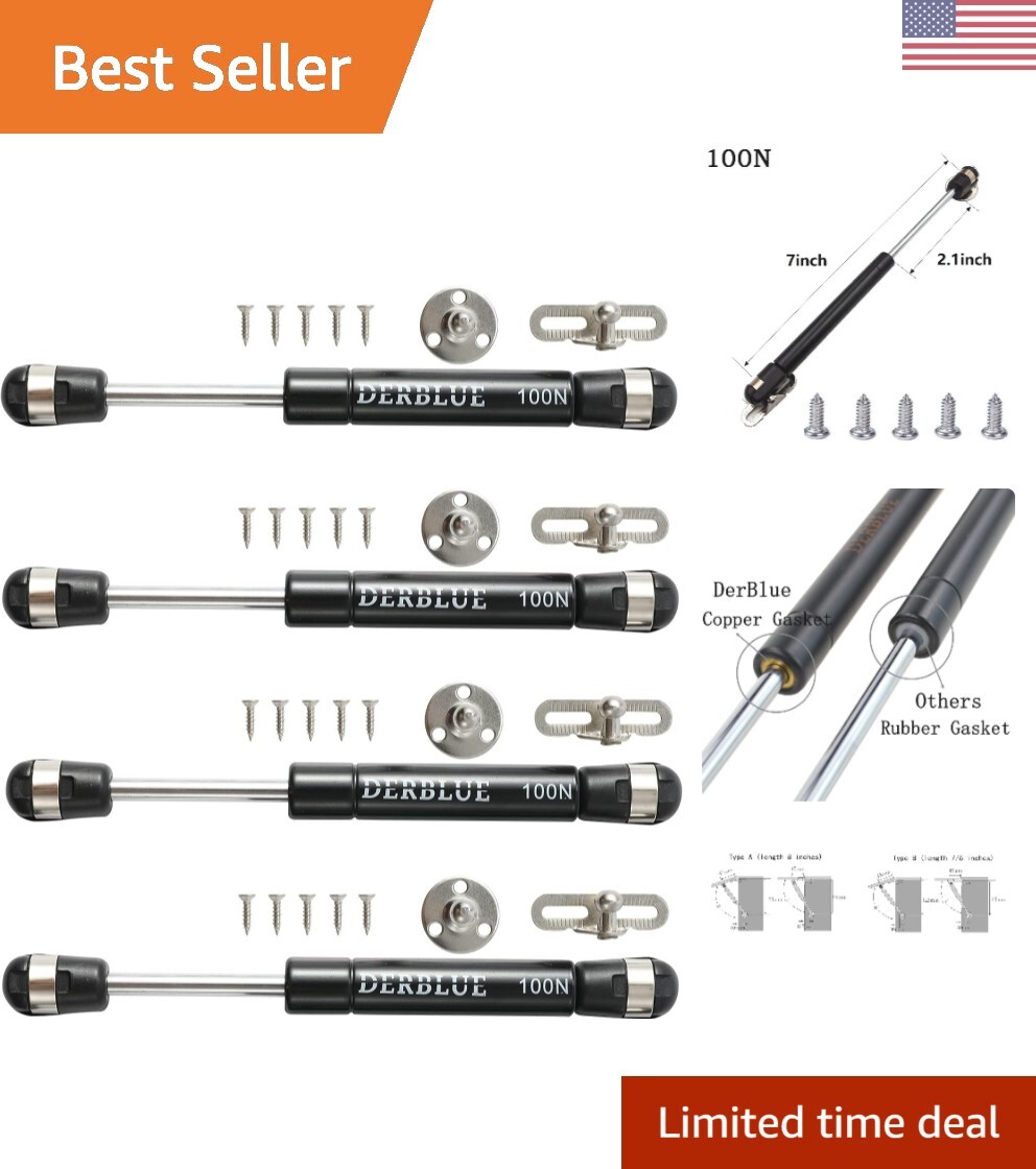 4-Pack 7" Gas Struts - Professional Cabinet Shocks - Easy Install - 100N/25lb gallery