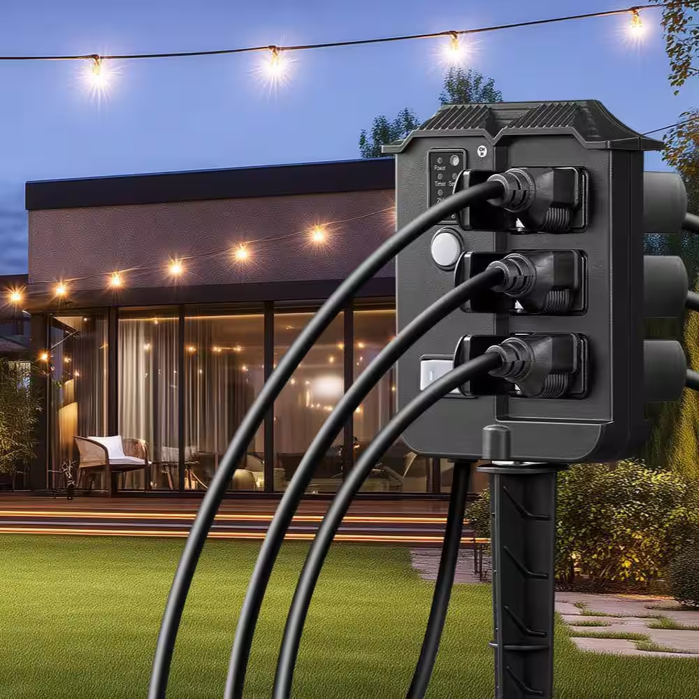 Outdoor Power Stake Light Timer with 6 Grounded Outlets, 13A 1625W, 6 Ft. Extens gallery