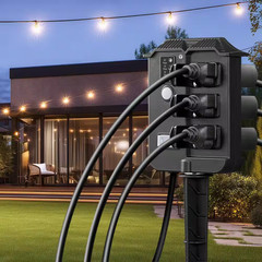 Outdoor Power Stake Light Timer with 6 Grounded Outlets, 13A 1625W, 6 Ft. Extens