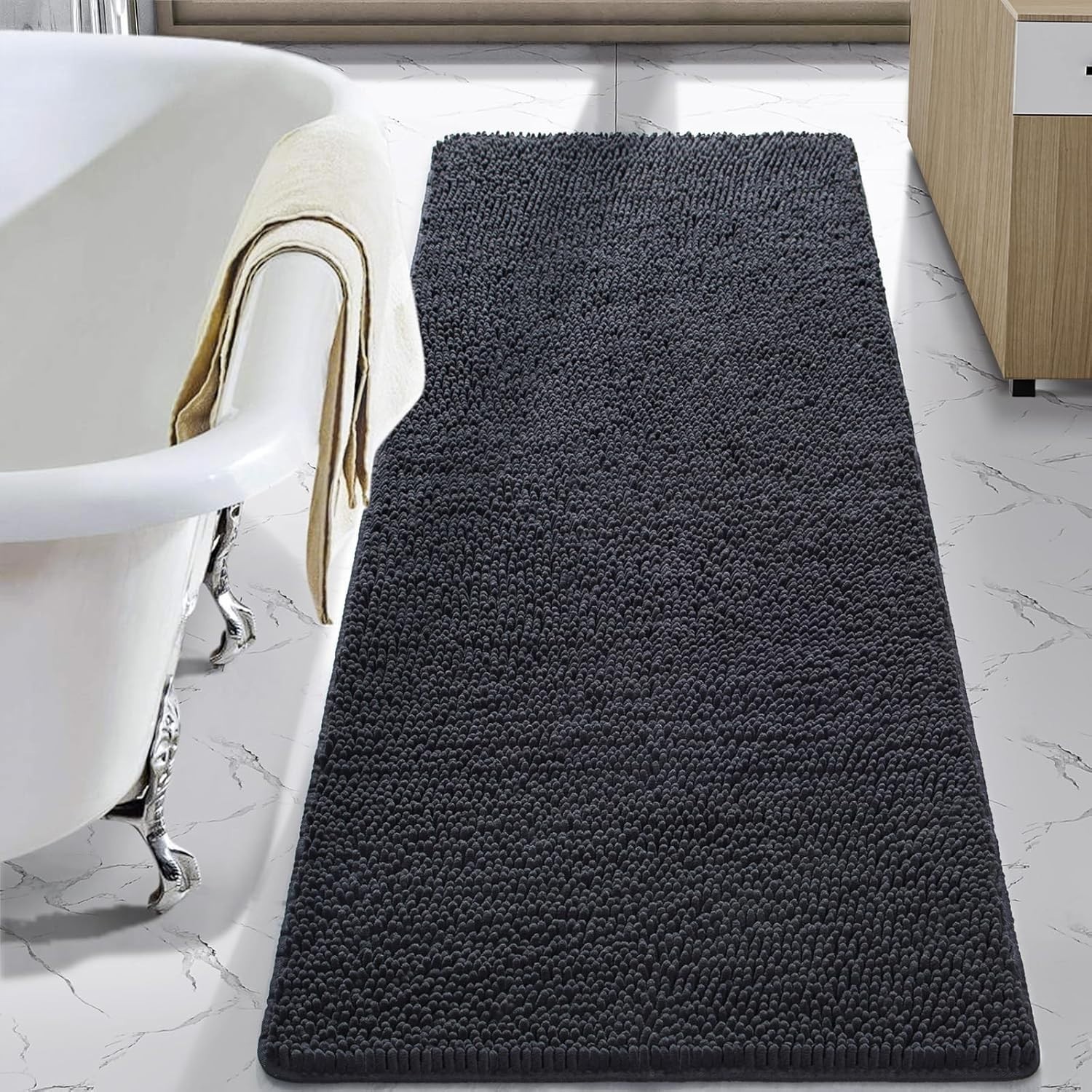 Indulgent 24 x 60 Inch Plush Bath Mat, Ultra Soft & Non-Slip Dark Grey Design gallery