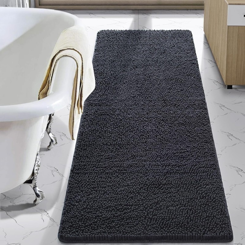Indulgent 24 x 60 Inch Plush Bath Mat, Ultra Soft & Non-Slip Dark Grey Design gallery