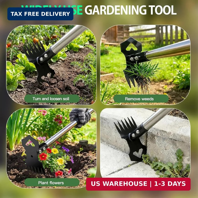 60" Weed Puller Tool with Long Handle, 2-in-1 Weed Rake & Garden Hoe, Stand Up W gallery