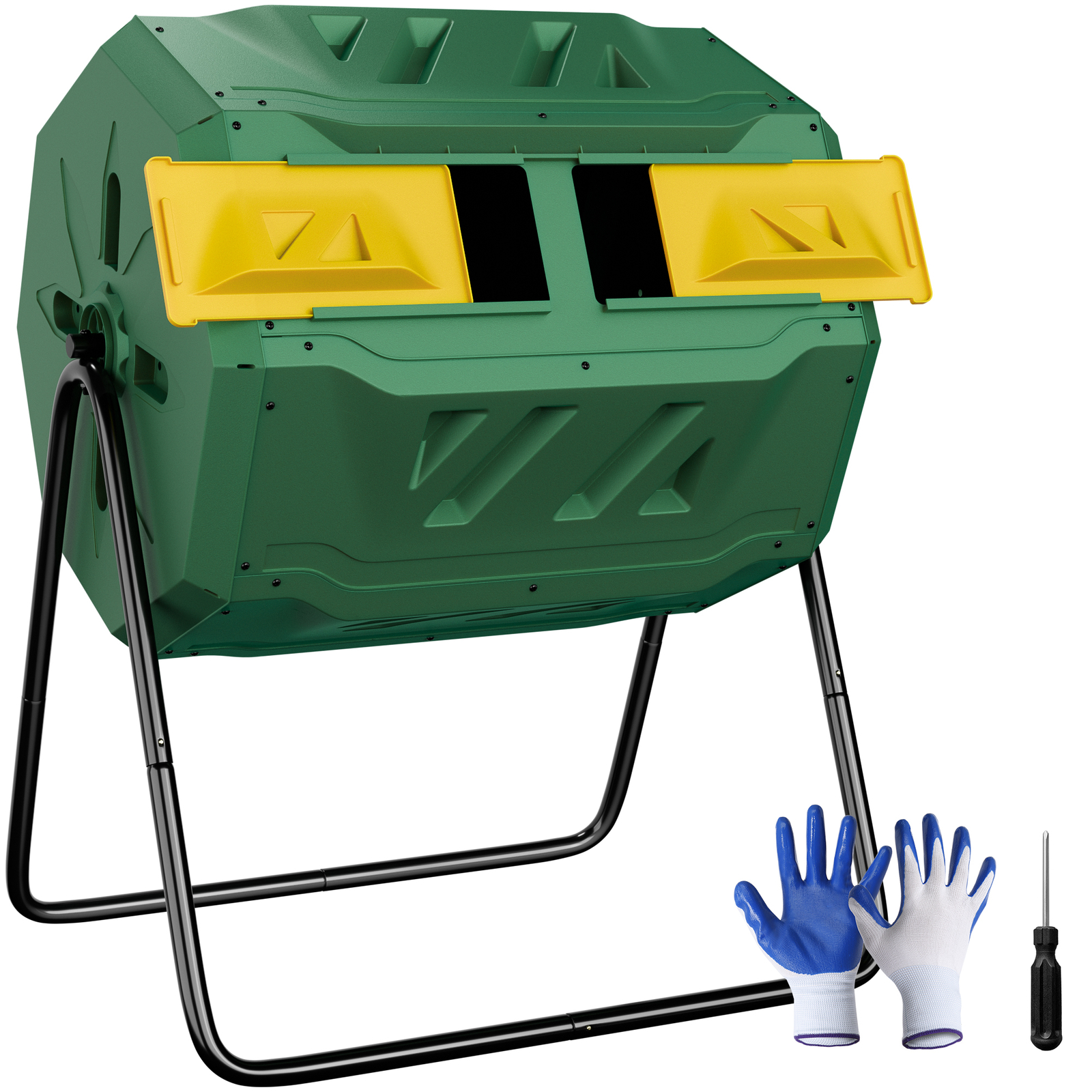 43 Gallon Compost Bin Dual Chamber Large Composter Tumbler w/Sliding Doors Green gallery