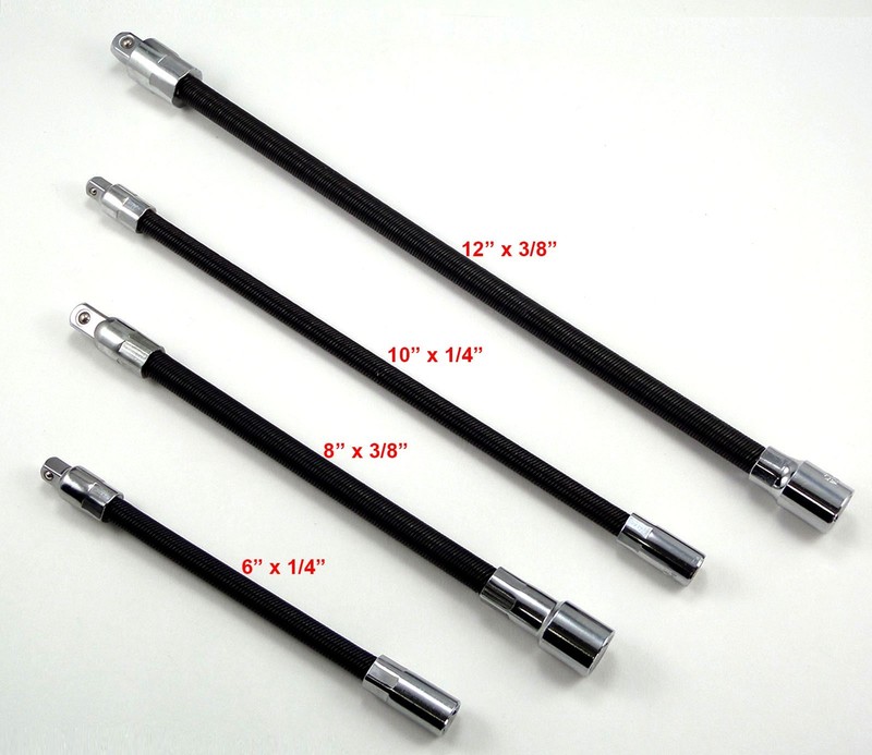 4pc 1/4" & 3/8" DR Flexible Socket Extension Bar Set 6" 8" 10" 12" Ratchet Flex gallery