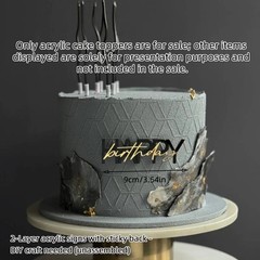 Black Gold Double Layer Acrylic Cake Topper Happy Birthday Decor for Boys Girls
