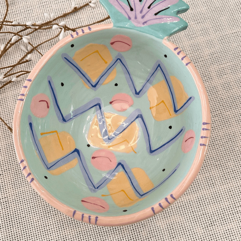 Susan Painter Pineapple Shaped Serving Dish Bowl Handpainted Eclectic Rare gallery