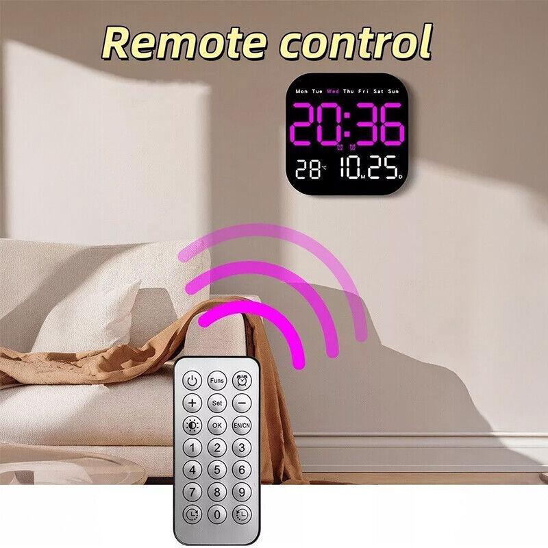 LED Large Digital Wall Clock Remote Control Temperature Date Week Display Adjust gallery