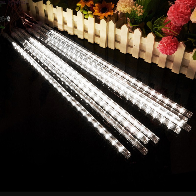 LED Meteor Shower Lights Outdoor Falling Rain Drop Icicle String Waterproof Blue gallery