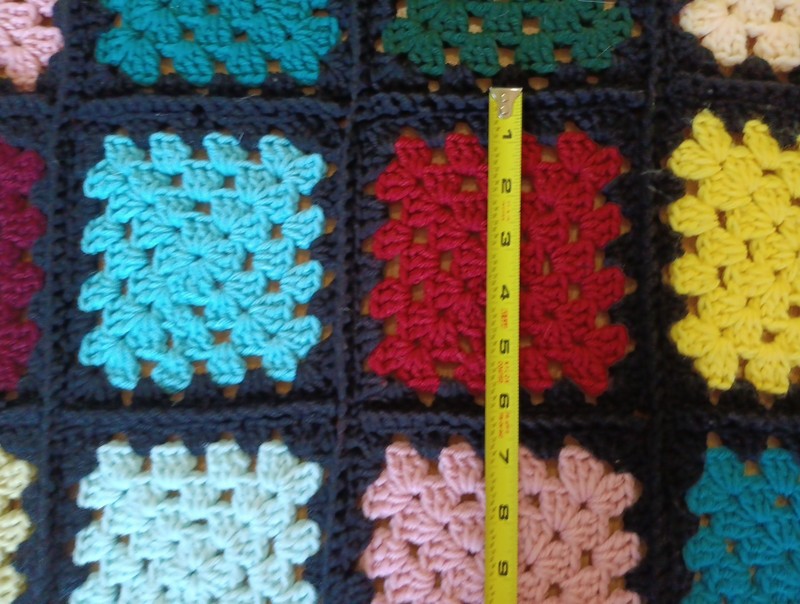 Vintage Classic Handmade Granny Square Afghan Blanket with Black Trim 66x62 gallery