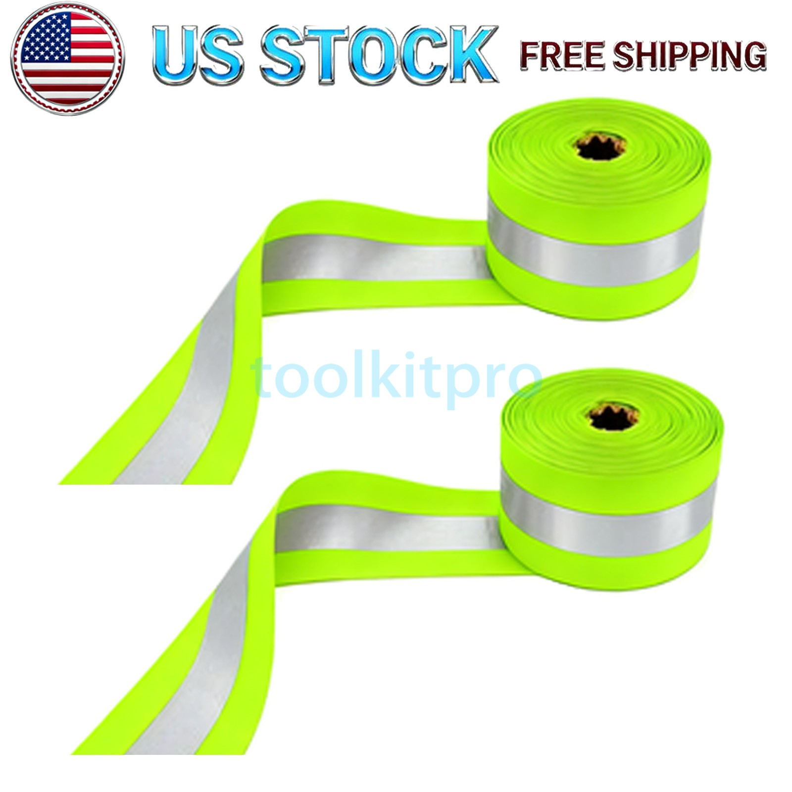 2 Rolls 2" x 66ft Reflective Ribbon, High Visibility Tape Green gallery