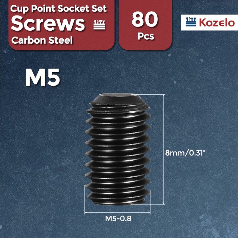 80Pcs Cup Point Socket Set Screws - [M5-0.8x8] Carbon Steel, Black gallery
