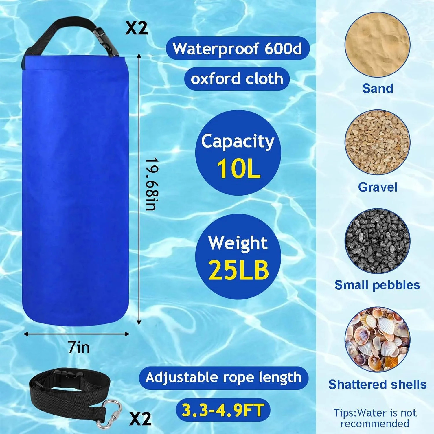 2Pack 10L Beach Umbrella Weight Sand Bags 25lbs 600D Oxford Cloth Heavy Duty Sun gallery