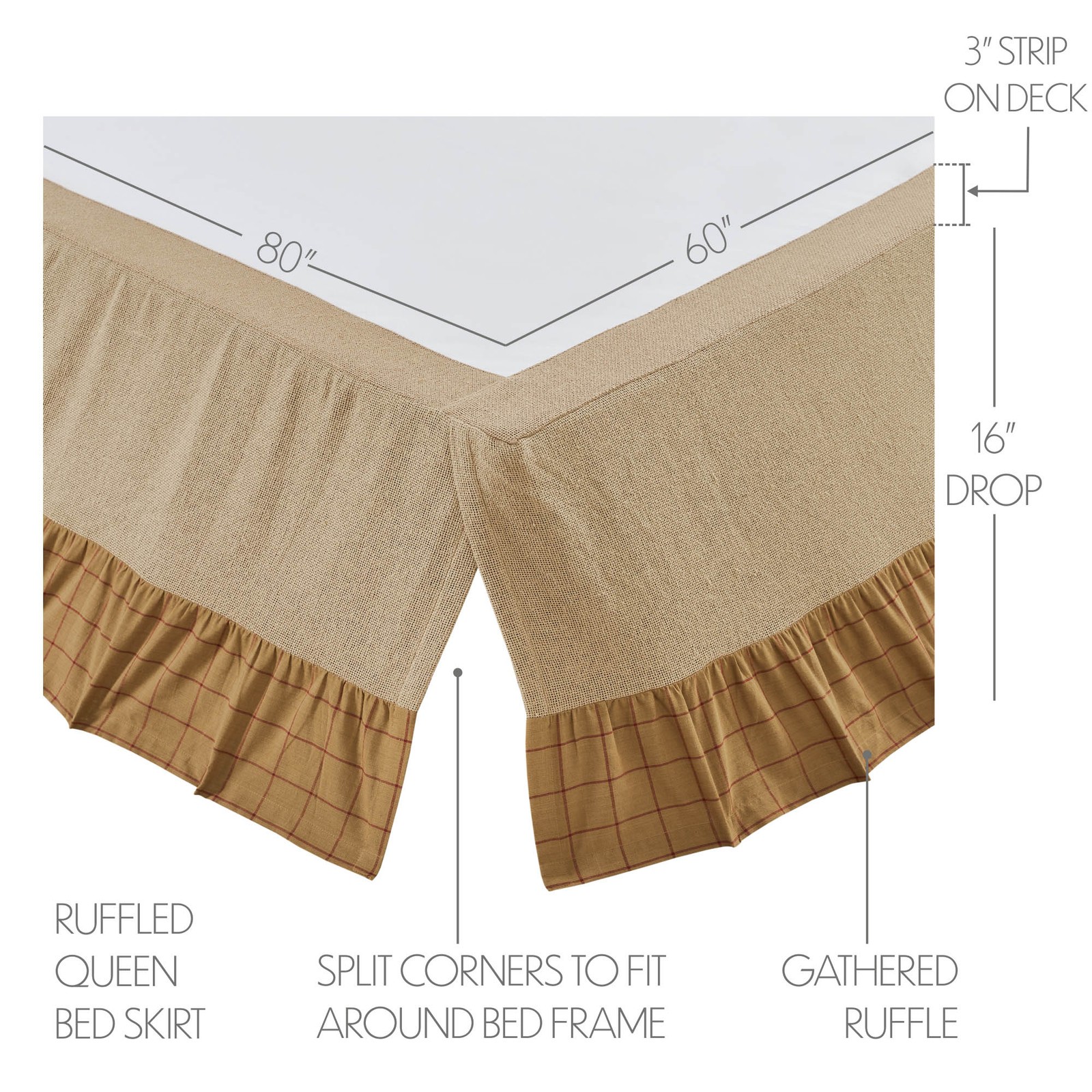 Connell Ruffled Queen Bed Skirt 60x80x16 VHC Brands gallery