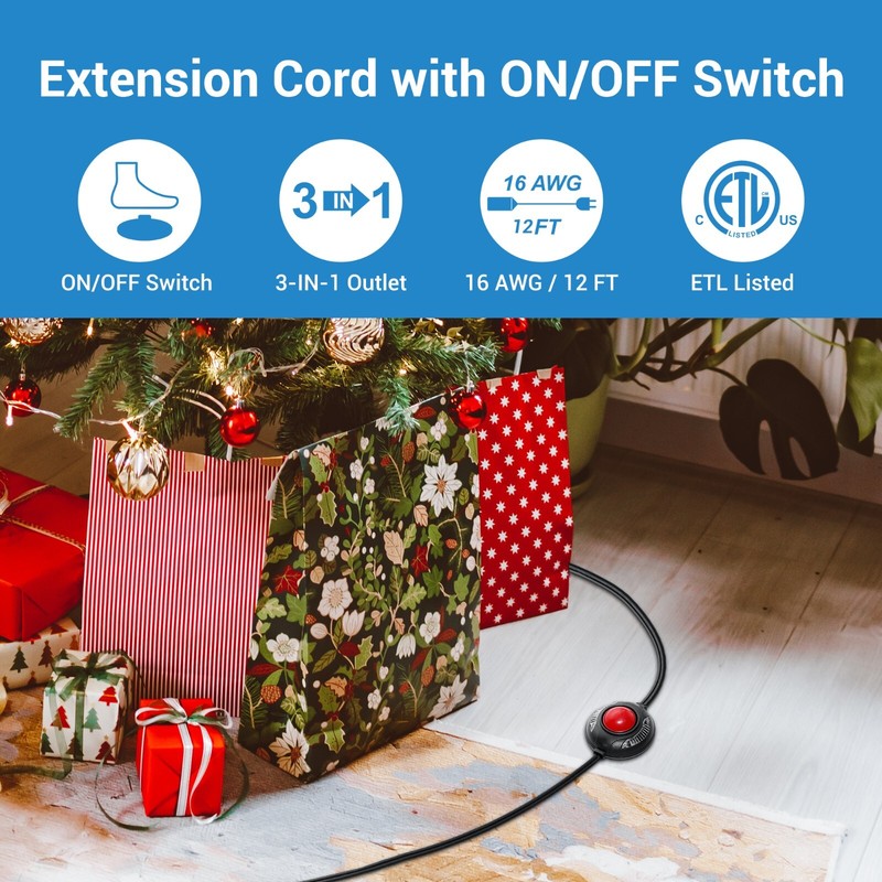 DEWENWILS 12 FT Extension Cord with Multiple Outlets ON/Off Switch Flat Plug gallery