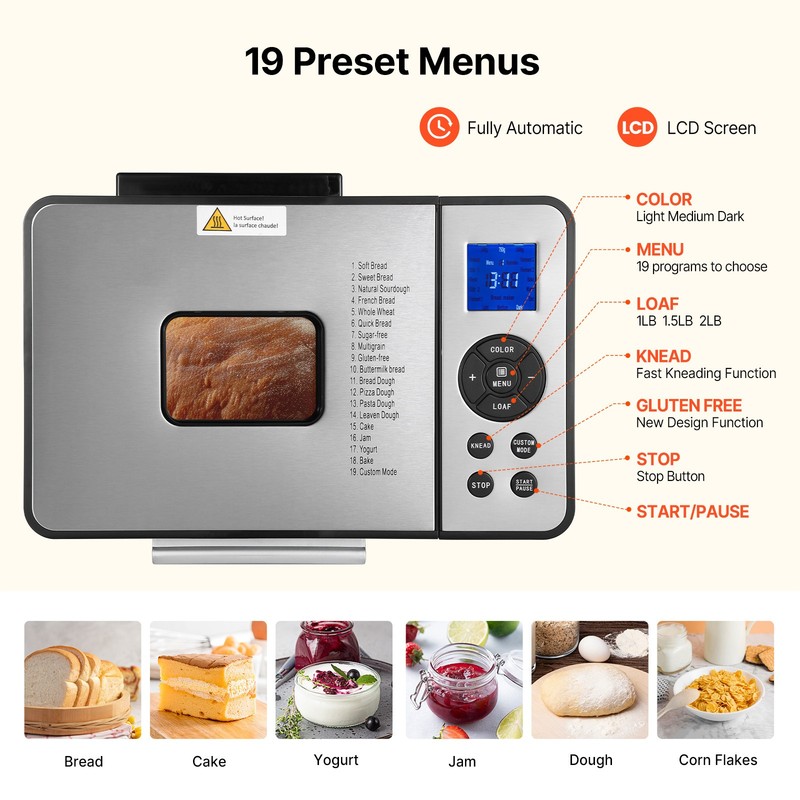 2LB 19-in-1 Bread Maker Automatic Compact Dough Machine Nonstick 3 Crust Colors gallery