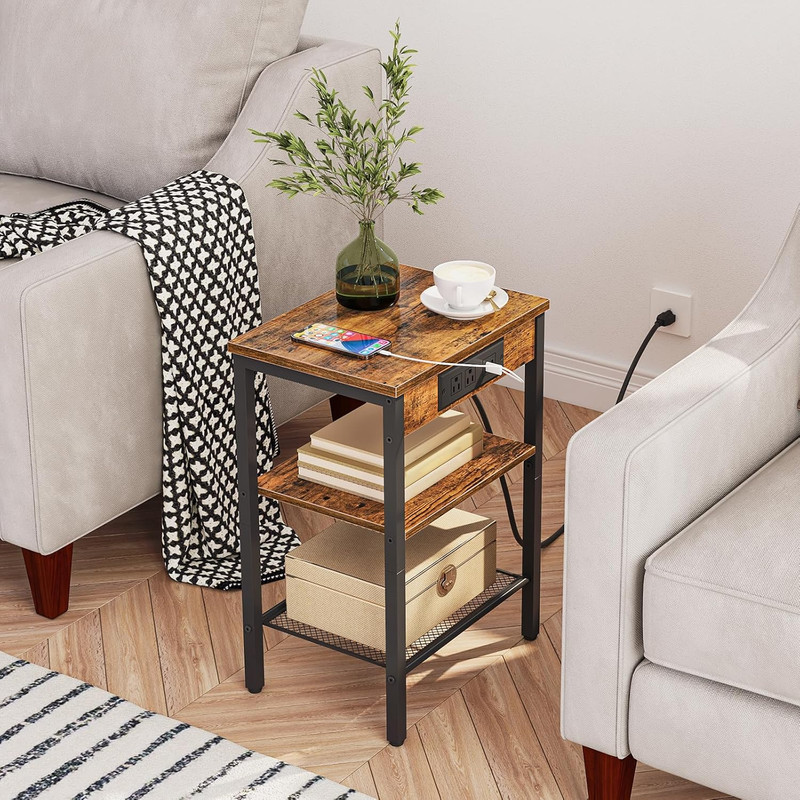 3-Tier Side Table w/ Charging Station & USB Port,Small End Table for Small Space gallery