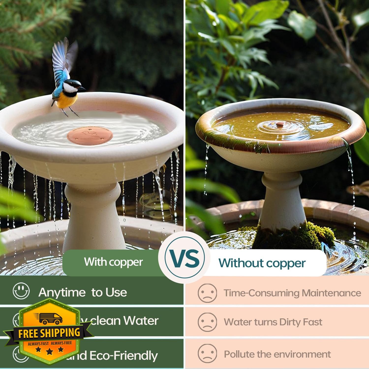 Copper Bird Bath Purification Disk Pure Copper Cleaning Disc All-Season gallery